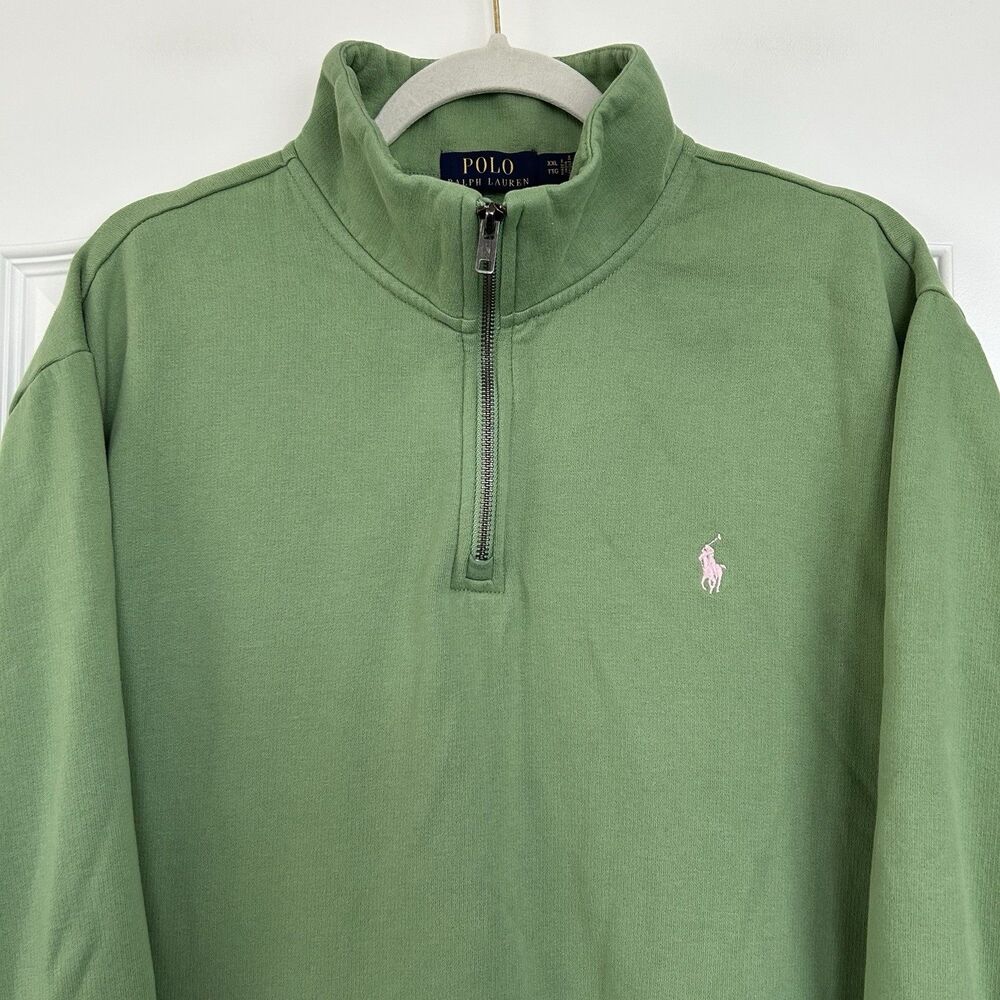 Polo Ralph Lauren Pullover Sweatshirt Mens XXL Green Long Sleeve 1/4 Zip Mock